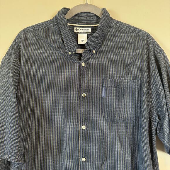 Vtg 90s Y2K Columbia 3XT Tall Blue Grid Cotton Short Sleeve Button Down Shirt - Picture 3 of 10